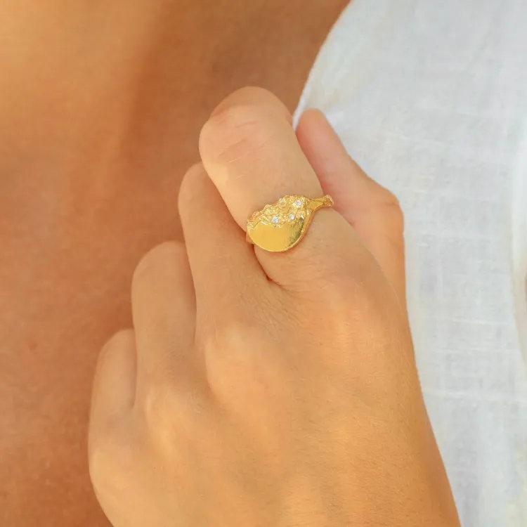 Zirkon Ring aus vergoldetes Messing - Lumé Etched