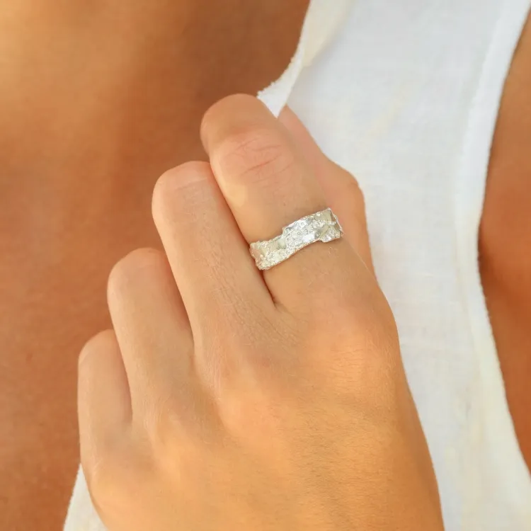Zirkon Ring aus versilbertes Messing - Lumé Etched