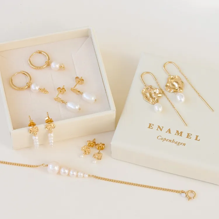 Enamel Kai Pearl Perle ketten ohrringe in vergoldetem Sterlingsilber