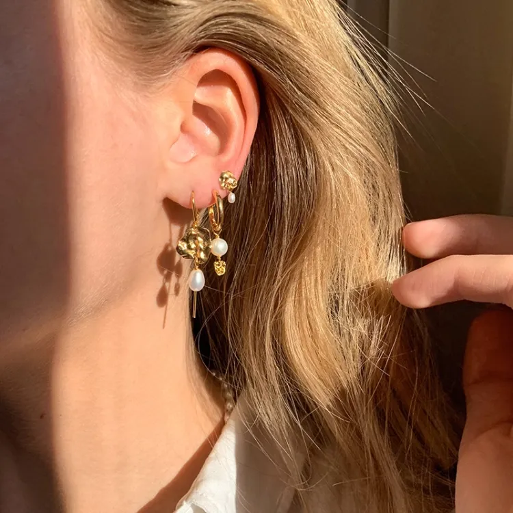 Enamel Kai Pearl Perle ketten ohrringe in vergoldetem Sterlingsilber