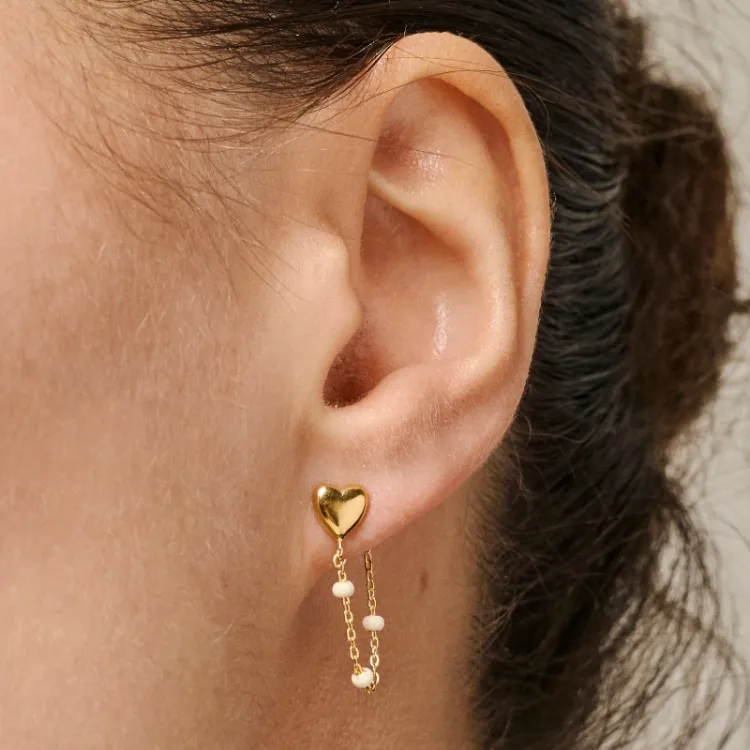 Enamel Lola Heart Herz Daisy ketten ohrringe in vergoldetem Sterlingsilber weißem Emaille