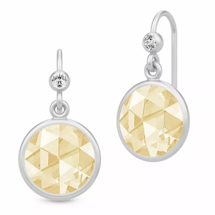 Länglicher julie sandlau runder zirkon ohrringe in satinrhodiniertes sterlingsilber gelben zirkonen weißen zirkonen