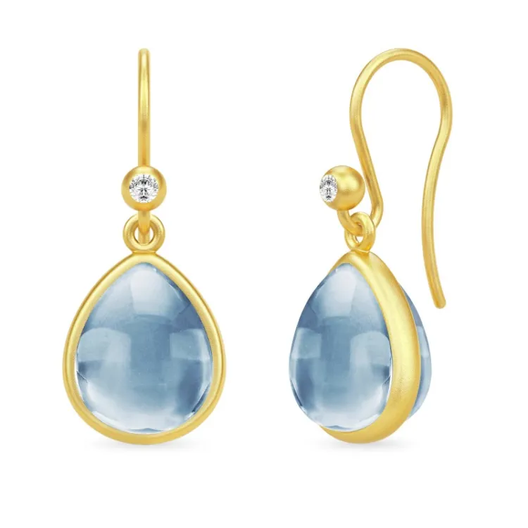 Julie Sandlau Paloma Ohrringe in vergoldetem Sterlingsilber blauem Bergkristall weißem Zirkon