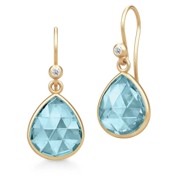 Julie Sandlau Lea Ohrringe in vergoldetem Sterlingsilber blauem Bergkristall weißem Zirkon