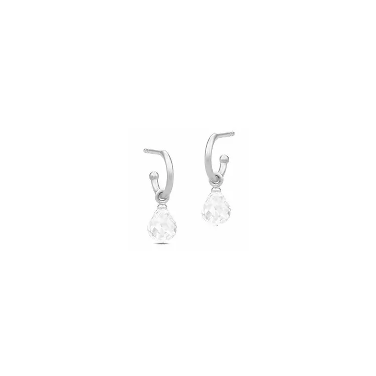 Julie Sandlau Evening Dew tropfenförmigen Halbkreolen in Satinrhodiniertes Sterlingsilber weißem Bergkristall