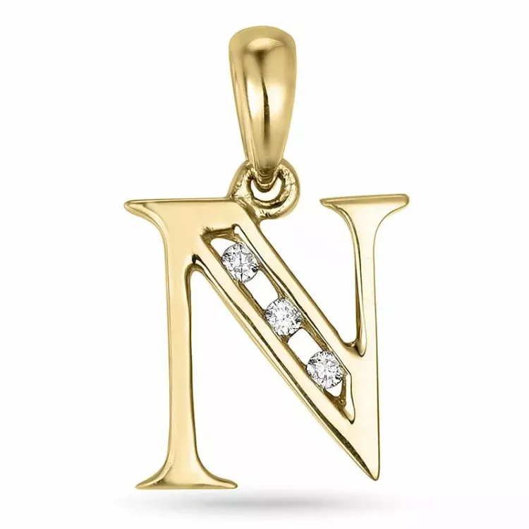 Kollektionsmuster buchstab n anhänger in 14 karat gold 0,03 ct