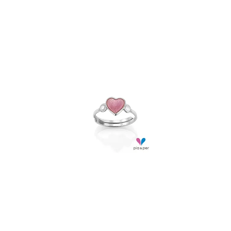 Pia und Per Brillantschliff Herz Ring in Silber rosa Emaille