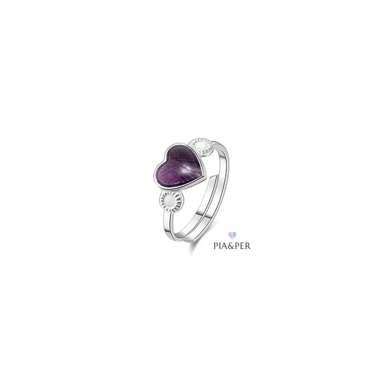 Pia und Per Herz Ring in Silber violettem Emaille