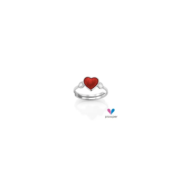 Pia und Per Zirkon Herz Ring in Silber rotem Emaille