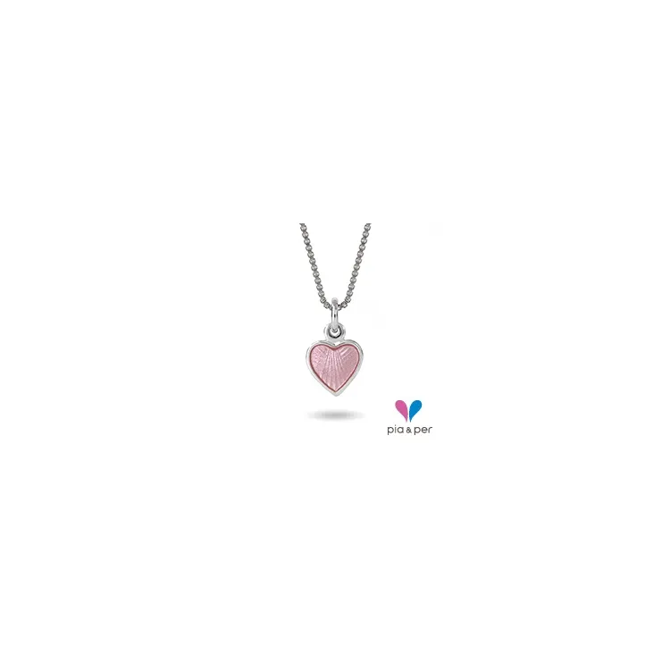 Pia und Per Knoten Herz Halskette in Silber rosa Emaille