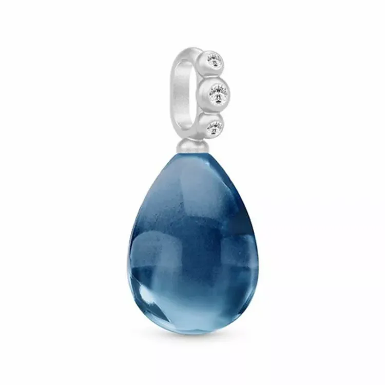 Julie Sandlau Tropfen Anhänger in Satinrhodiniertes Sterlingsilber blauem Bergkristall weißem Zirkon