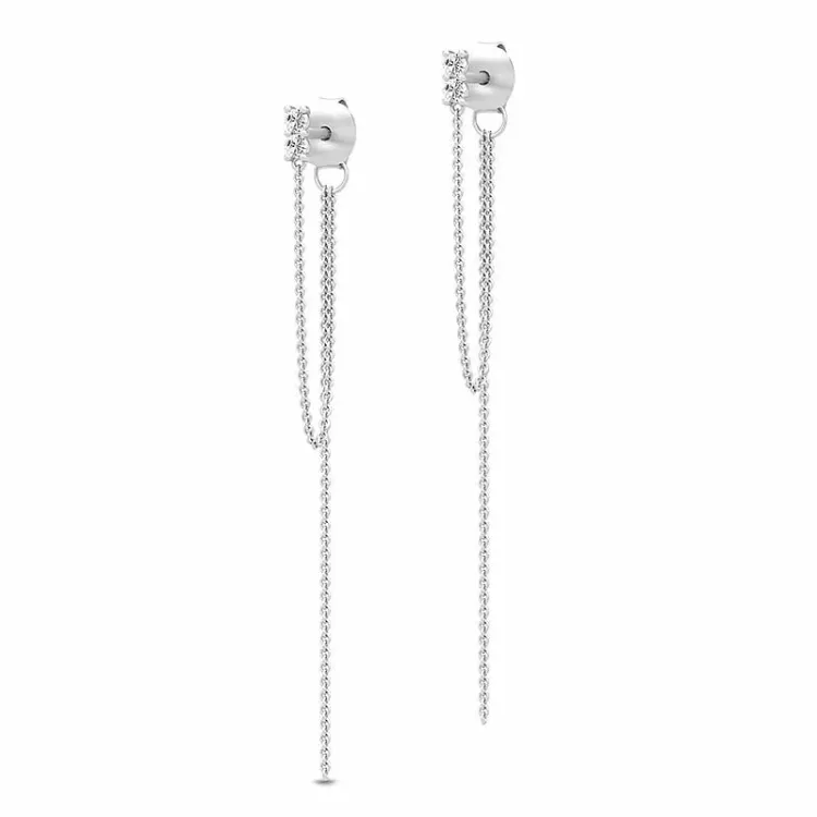 lange Julie Sandlau Lucia Zirkon Ohrringe in Satinrhodiniertes Sterlingsilber weißem Zirkon