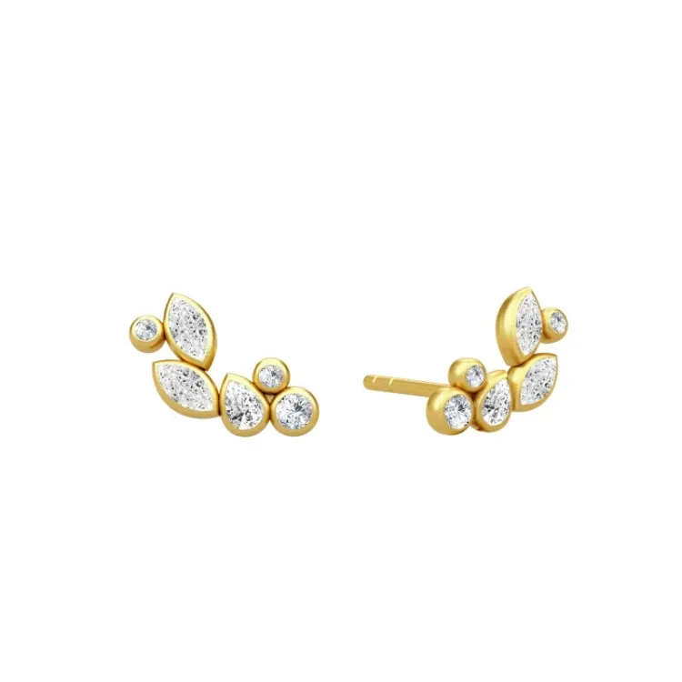 Julie Sandlau Treasure Blume Ohrringe in Silber mit 22 Karat Vergoldung weißem Zirkon