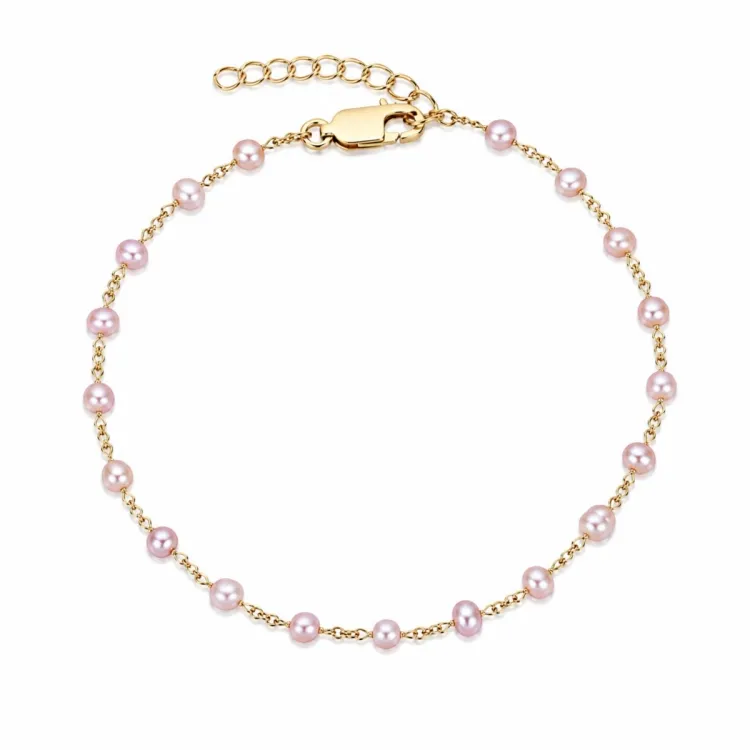 rosa Perle Armband aus vergoldetem Sterlingsilber 17 plus 3 cm x 4-5 mm