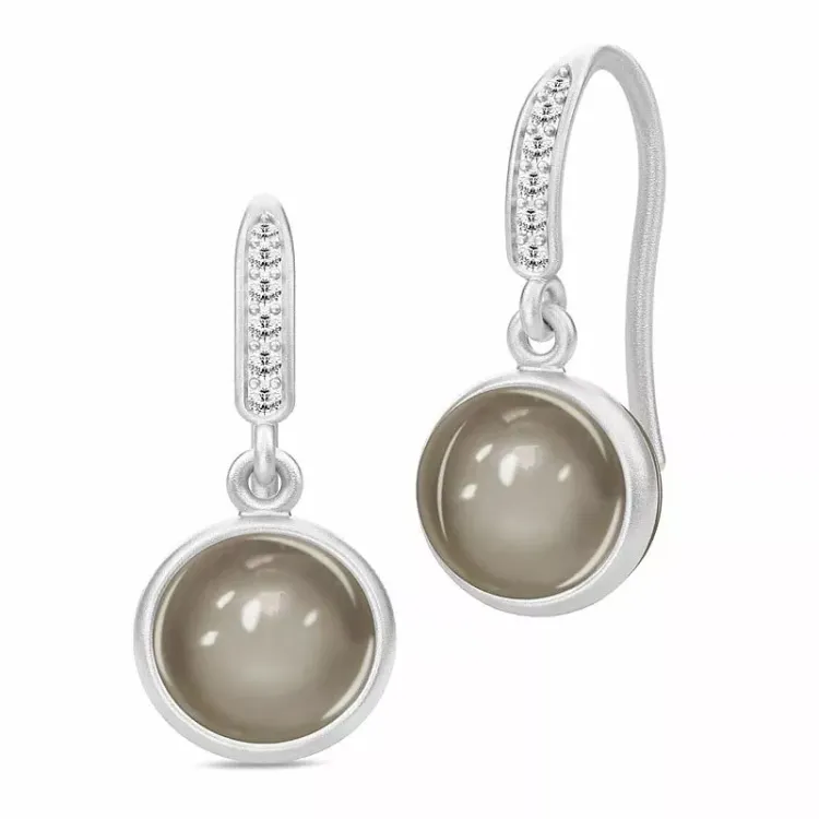 Julie Sandlau Luna runden Mondstein Ohrringe in Satinrhodiniertes Sterlingsilber grauem Mondstein weißem Zirkon