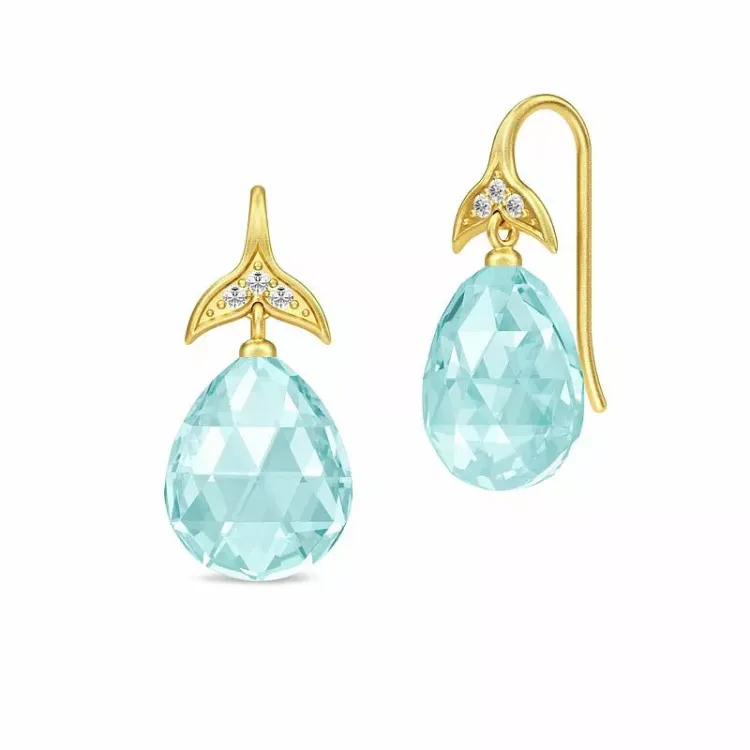 Julie Sandlau Mermaid drop Tropfen blauem Bergkristall Ohrringe in vergoldetem Sterlingsilber blauem Bergkristall weißem Zirkon