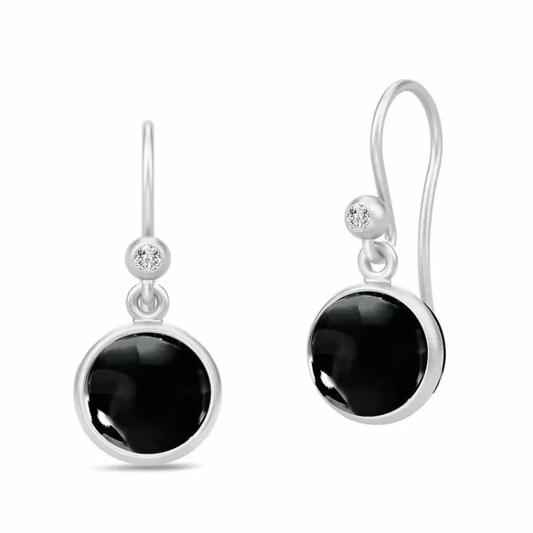 Julie Sandlau Primini runden schwarzem Bergkristall Ohrringe in Satinrhodiniertes Sterlingsilber schwarz Bergkristall weißem Zirkon