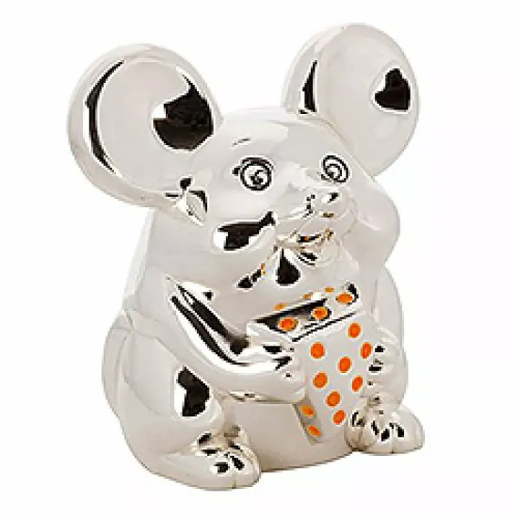 Taufgeschenk: maus mit käse sparschwein in versilbert 