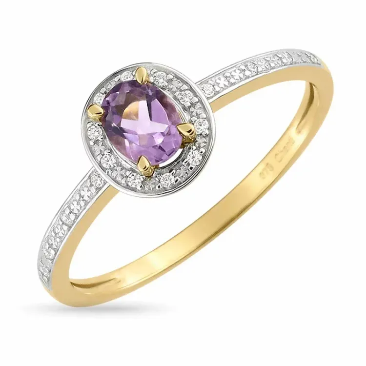 Kollektionsmuster ovaler Amethyst Ring aus 9 Karat Gold mit Rhodium