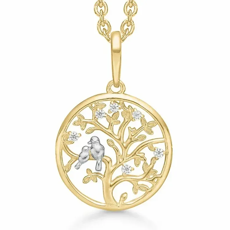 Kollektionsmuster Kranz und Ziegler Lebensbaum Halskette mit Anhänger in 8 Karat Gold weißem Zirkon