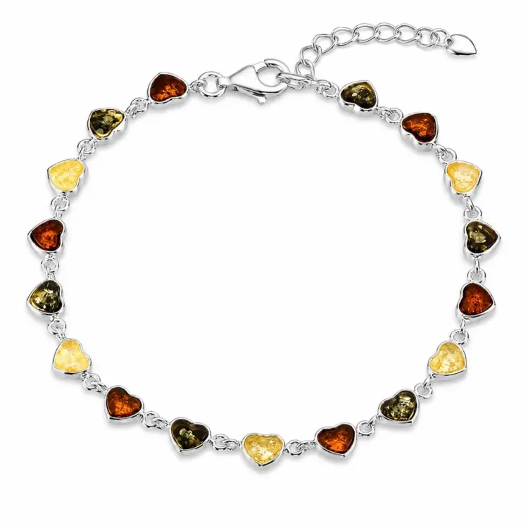 Kollektionsmuster Herz Bernstein Armband aus Silber