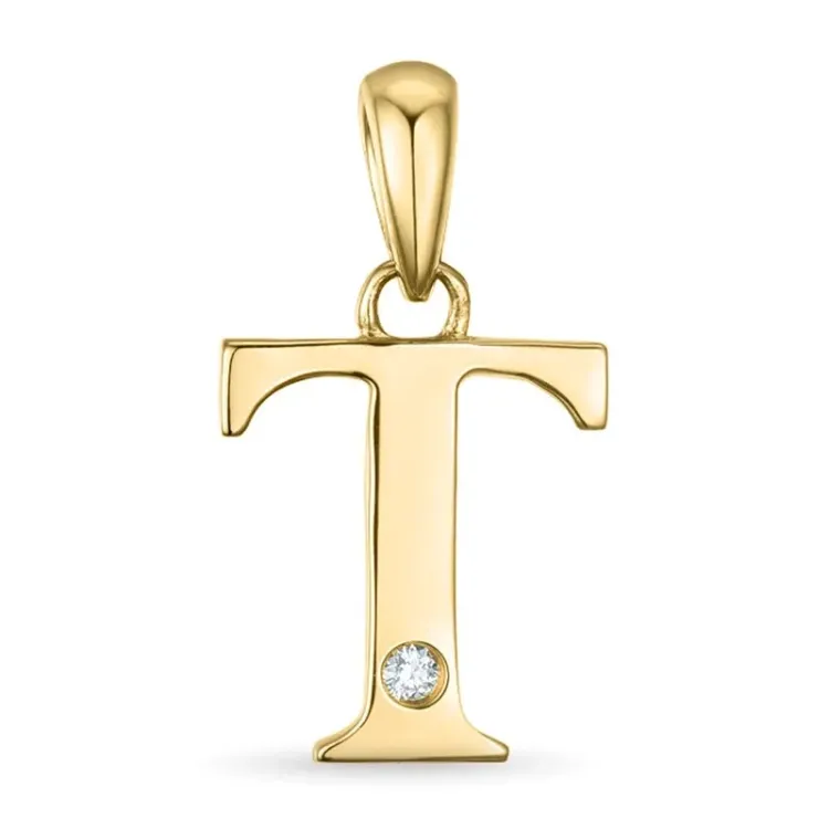Kollektionsmuster buchstab t Diamant Anhänger in 9 karat Gold 0,01 ct