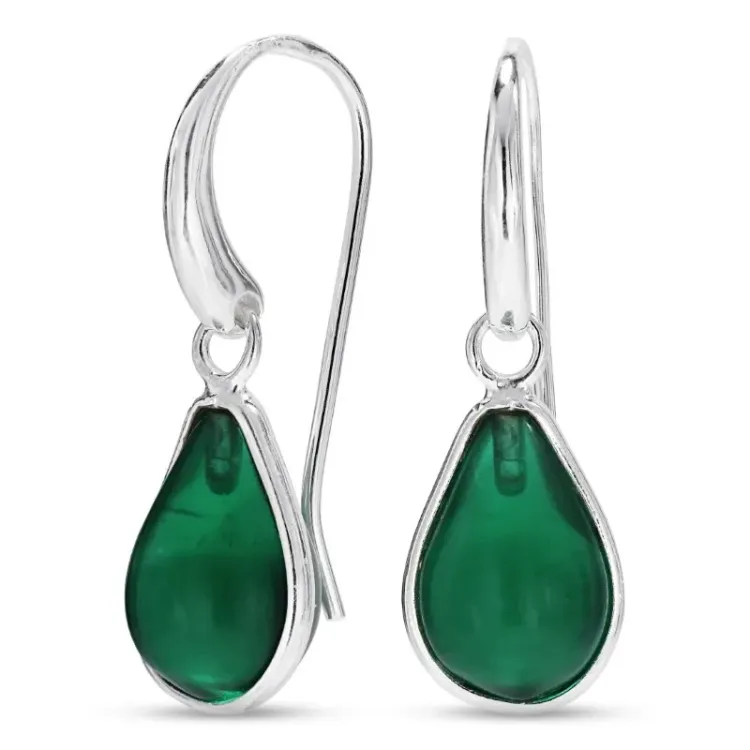 Kollektionsmuster Tropfen dunkelgrüner Bergkristall Ohrringe in Silber - Loom Stones