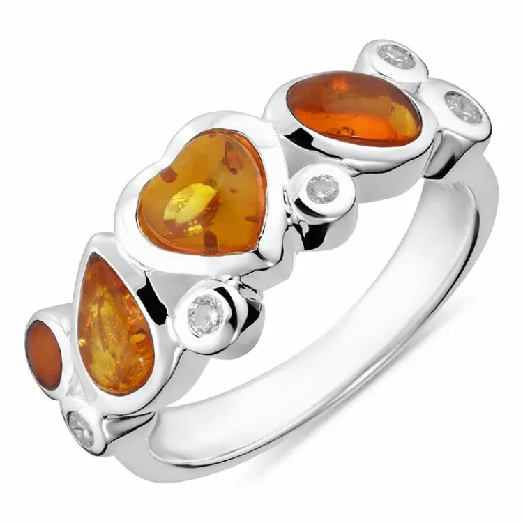 Kollektionsmuster Herz Bernstein Ring aus Silber