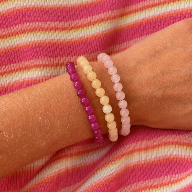 Rosenquarz Armband aus vergoldetem Stahl - AURA