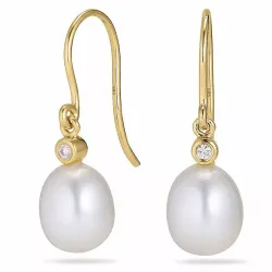 Ovalen 8 - 9 mm süßwasserperle, aaa-qualität ohrringe in 14 karat gold mit diamanten 