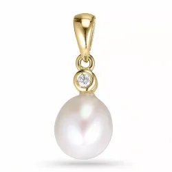 Ovaler perle diamantanhänger in 14 karat gold 0,02 ct