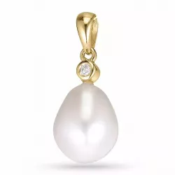 Ovaler perle diamantanhänger in 14 karat gold 0,02 ct