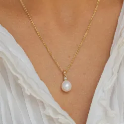 Ovaler perle diamantanhänger in 14 karat gold 0,02 ct