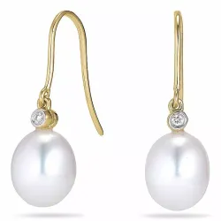 Ovalen 8 - 9 mm süßwasserperle, aaa-qualität diamantohrringe in 14 karat gold mit diamanten