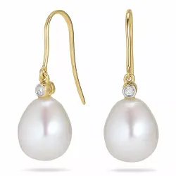 Ovalen 9 - 10 mm süßwasserperle, aaa-qualität diamantohrringe in 14 karat gold mit diamanten