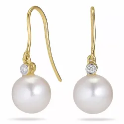 Runden 8 - 9 mm süßwasserperle, aaa-qualität diamantohrringe in 14 karat gold mit diamanten 