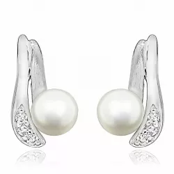 Schmuck für Frauen: weißen Perle Ohrstecker in Silber mit Rhodinierung
