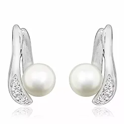 Schmuck für Frauen: weißen Perle Ohrstecker in Silber mit Rhodinierung