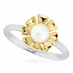Blumen weißem Perle Ring aus rhodiniertem Silber mit vergoldetem Sterlingsilber