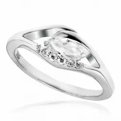 ovaler weißem Zirkon Ring aus rhodiniertem Silber