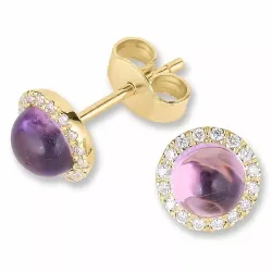 runden Amethyst Brillantohrringen in 9 Karat Gold mit Diamant und Amethyst 