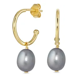 grauem Perle Halbkreolen in vergoldetem Silber