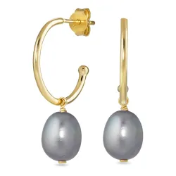 grauem Perle Halbkreolen in vergoldetem Silber