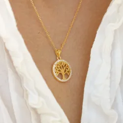 15 mm frost by noa lebensbaum anhänger mit kette in vergoldetem sterlingsilber weißem zirkon