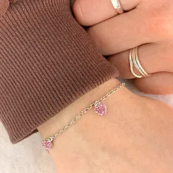 Kinder NORDAHL ANDERSEN Herz Armband in rhodiniertem Silber rosa Zirkon