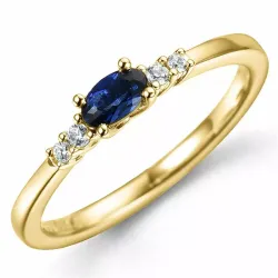 ovaler Saphir Diamantring in 14 Karat Gold 0,35 ct 0,06 ct