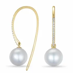 lange Perle Brillantohrringen in 14 Karat Gold mit Diamant