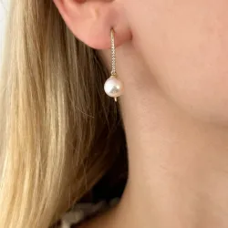 lange Perle Brillantohrringen in 14 Karat Gold mit Diamant