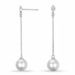 lange Perle Brillantohrringen in 14 Karat Weißgold mit Diamant 