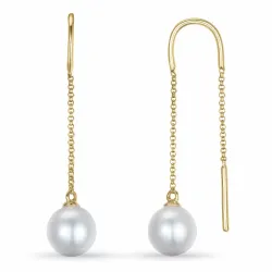 lange Süßwasserperle, aaa-Qualität Ohrringe in 14 Karat Gold mit